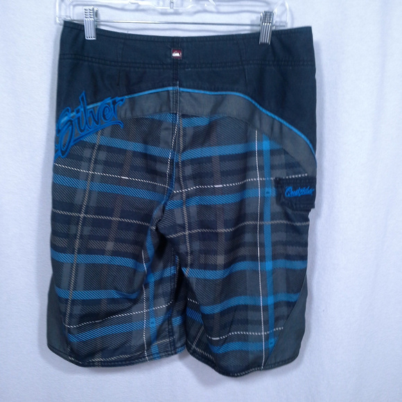 QuikSilver mens board shorts Sz 29 Black gray blue Plaid print Swim trunks Roomy - Picture 4 of 8